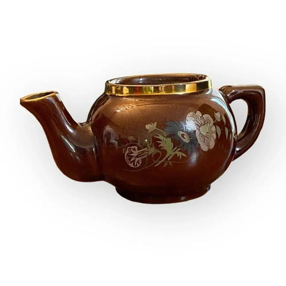 Medalta Rare Antique/Vintage Teapot with floral design in brown and  gold trim - Picture 1 of 16